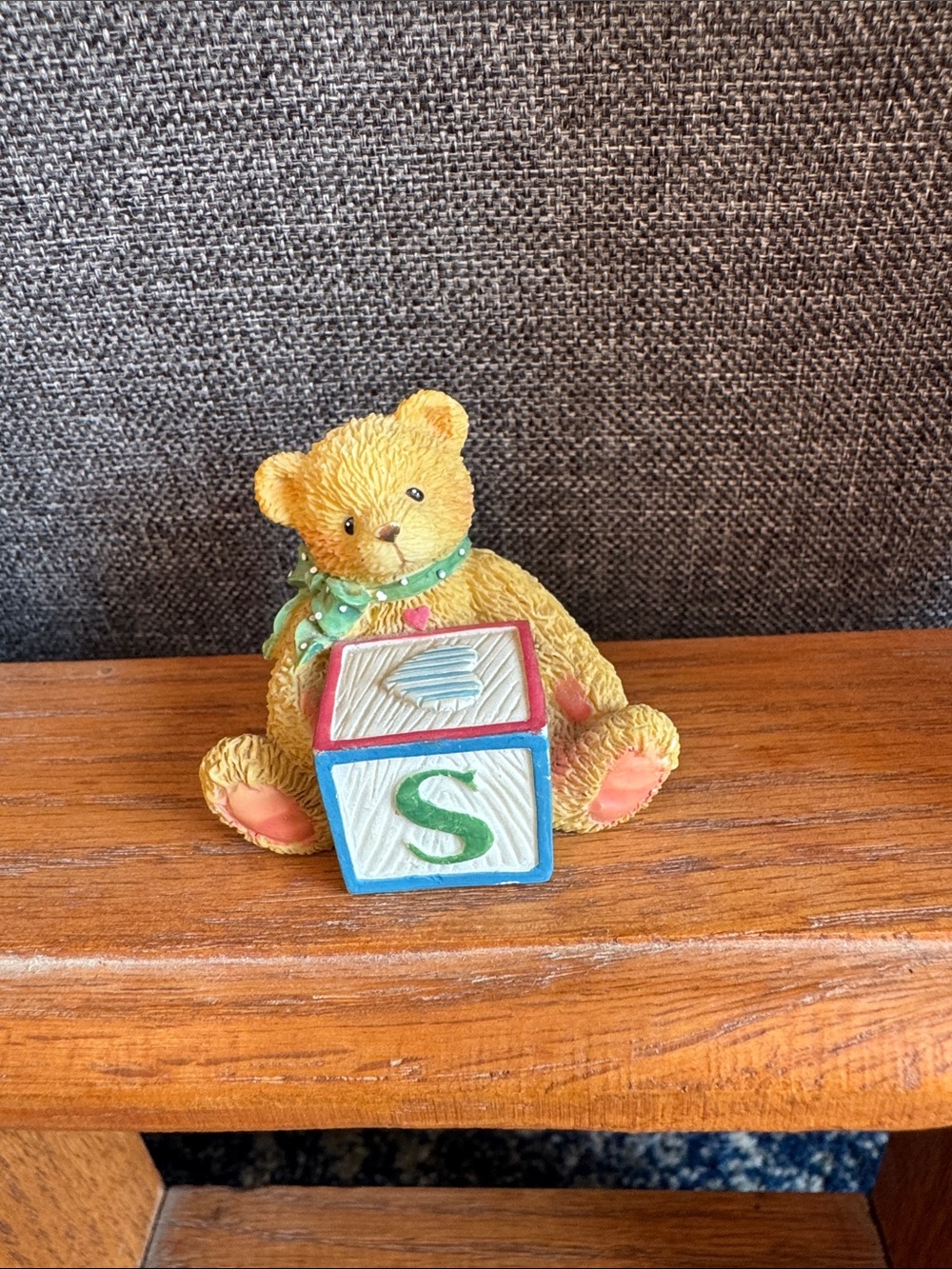 Yellow Teddy Bear Figurine with Blue/Red Alphabet Block - Kids Toys